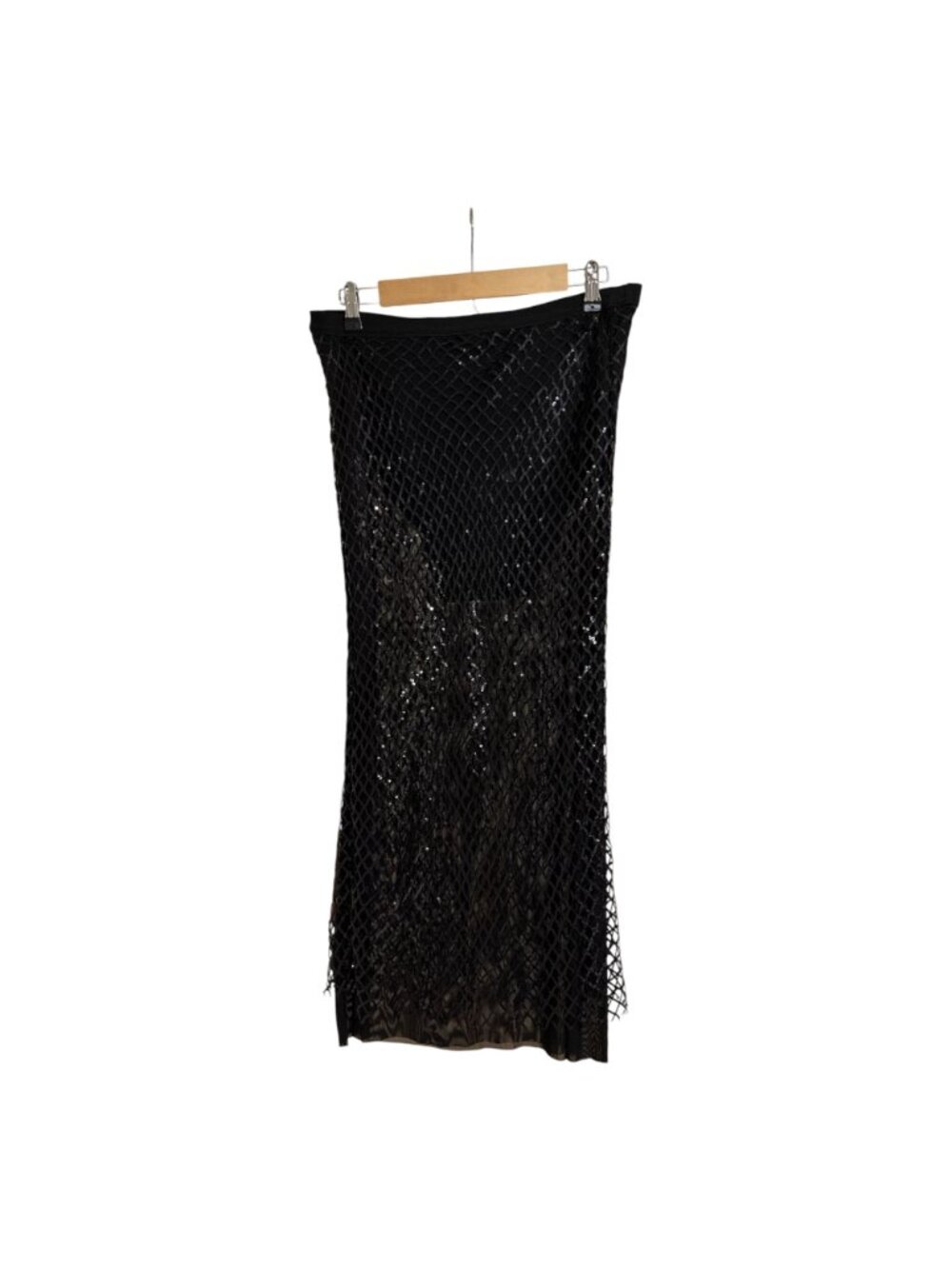 NWT Anthropologie Black See-Through Skirt Built-In Panties Sequin Netting Size L - Picture 14 of 15